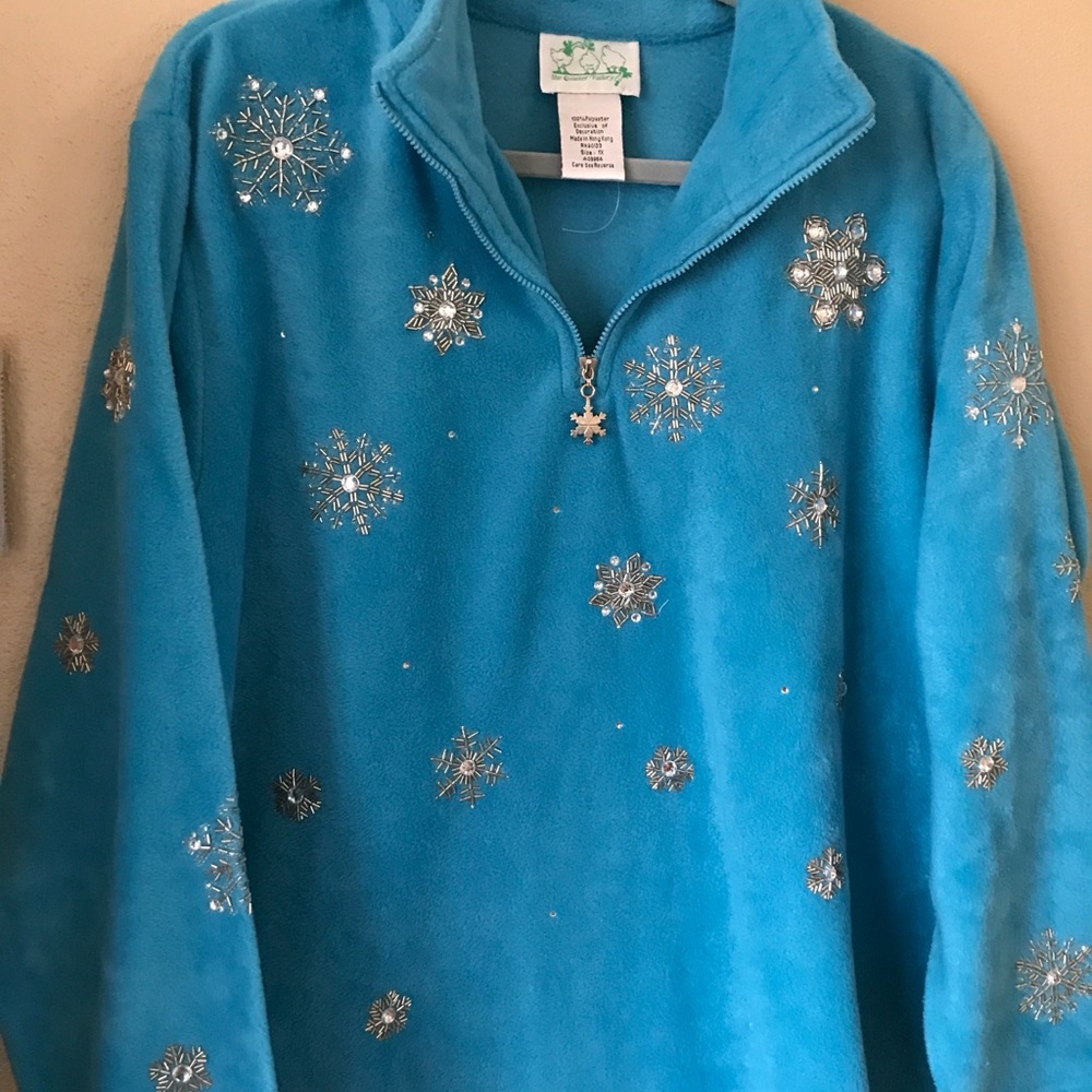 Quacker Factory teal 1X fleece top